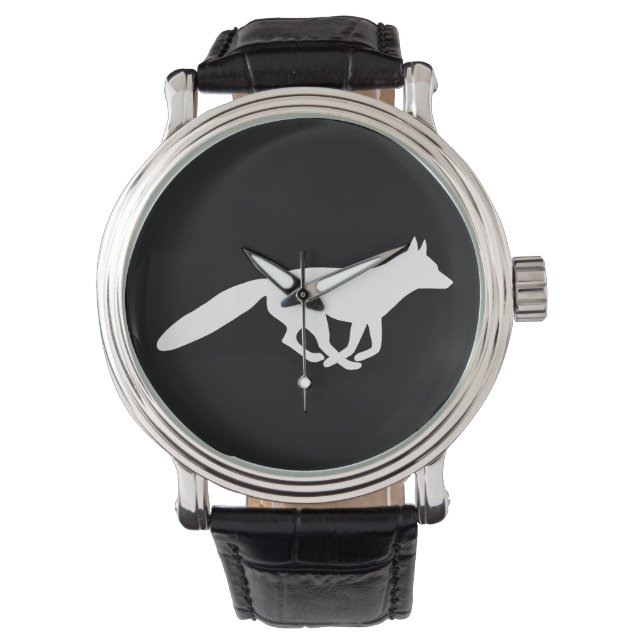 White Fox Silhouet | Wilde dieren Horloge (Voorkant)