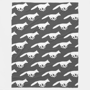 White Fox Silhouettes Patroon Grijs   in het wild  Fleece Deken