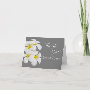 White Frangipani Flowers, op Medium Grey, Wedding Bedankkaart