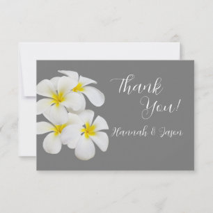 White Frangipani Flowers, op Medium Grey, Wedding Bedankkaart