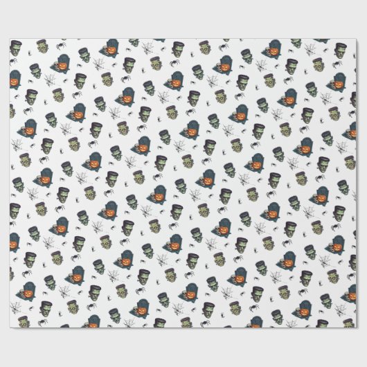 🤍 White Frankenstein Halloween Wrap 💀🎁 Cadeaupapier (Vlak)
