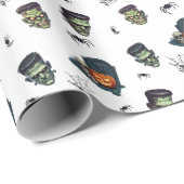 🤍 White Frankenstein Halloween Wrap 💀🎁 Cadeaupapier (Rol Hoek)