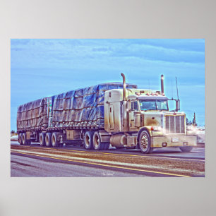 White Freight Truck - Truck and Highway Art Poster