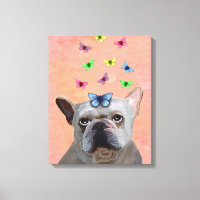 White French Bulldog en Butterflies