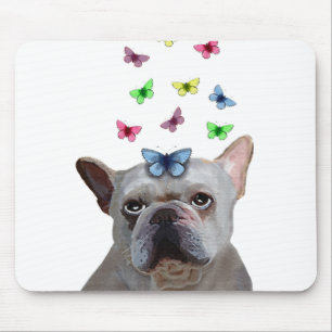 White French Bulldog en Butterflies Muismat
