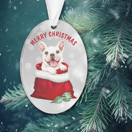 White French Bulldog Gift Surprise Ornament