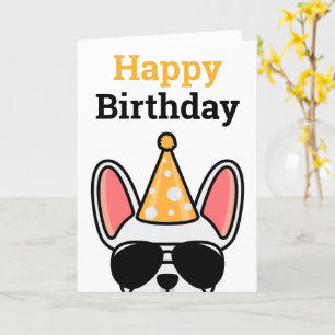 White French Bulldog Happy Birthday Kaart