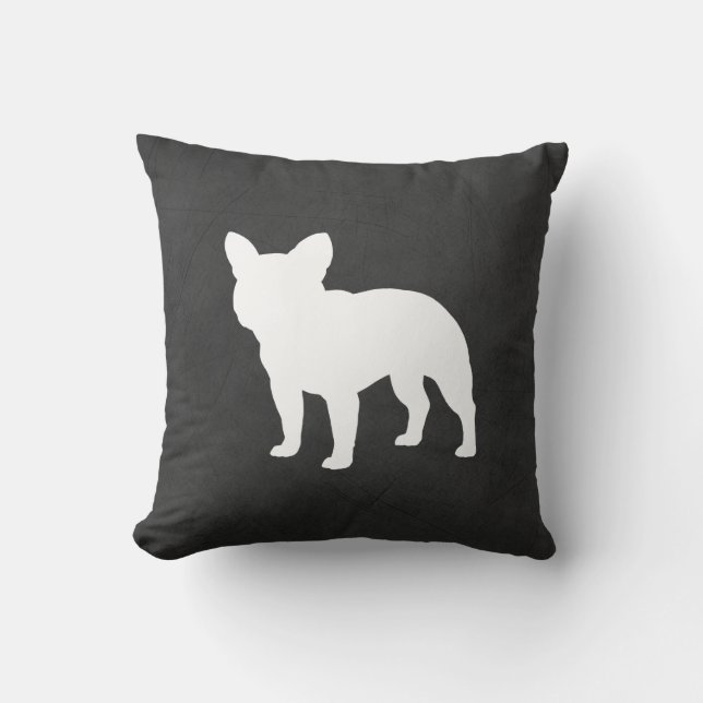White French Bulldog Silhouette Frenchie Dog Gray Kussen (Voorkant)