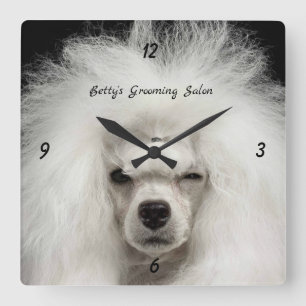 White French Poodle Pet Salon Wall Clock Vierkante Klok