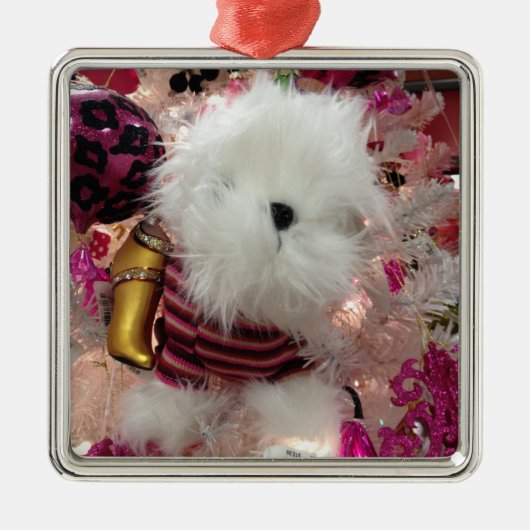 WHITE FUFFY PUPPY CHRISTMAS ORNAMENT (Voorkant)