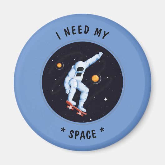White Funny Cosmic Astronaut I need My Space Magneet (Voorkant)