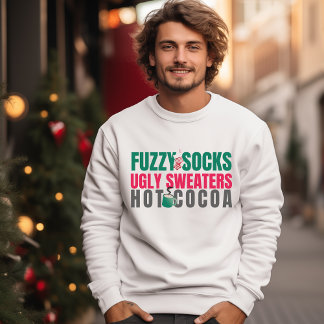 White Fuzzy Socks, Ugly Sweaters, Hot Cocoa Quote Trui