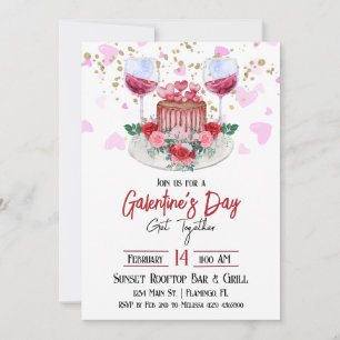 White Galentine's Day Invitation - Galentine Theme Kaart