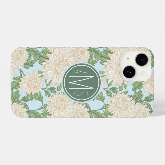 White Garden Mum Flower Pattern iPhone Hoesje (Achterkant horizontaal)