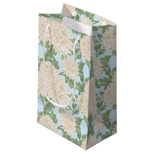 White Garden Mum Flower Pattern Klein Cadeauzakje (Voorkant Gekanteld)