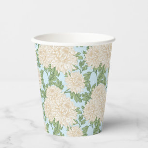White Garden Mum Flower Pattern Papieren Bekers