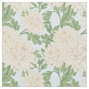 White Garden Mum Flower Pattern Stof