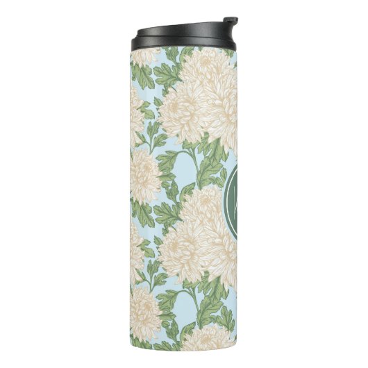 White Garden Mum Flower Pattern Thermosbeker (Gedraaid links)