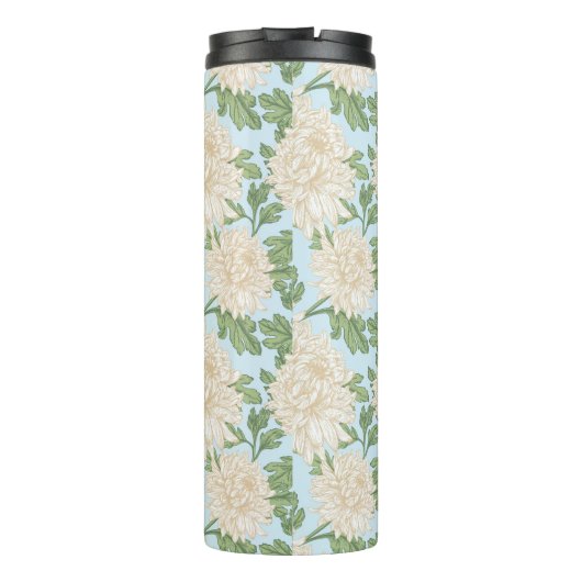 White Garden Mum Flower Pattern Thermosbeker (Achterkant)