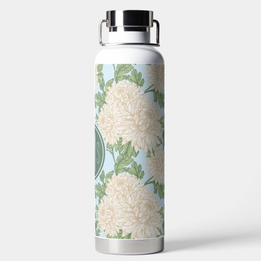 White Garden Mum Flower Pattern Waterfles (Achterkant)