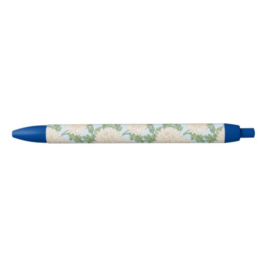White Garden Mum Flower Pattern Zwarte Inkt Pen (Voorkant)