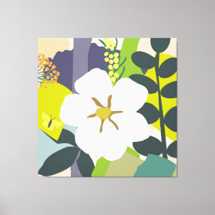 White Gardenia Abstracte Florals Color Block Moder Canvas Afdruk