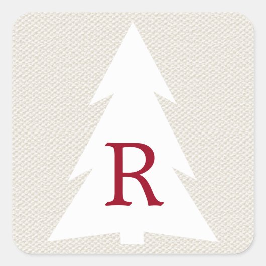 White Geometric Tree on Beige, Burgundy Monogram Vierkante Sticker (Voorkant)