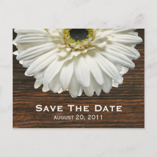 White Gerbera & Barnwood Bewaar de datum Briefkaar Aankondigingskaart