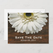White Gerbera & Barnwood Enregistrer La Date Carte (Devant / Derrière)