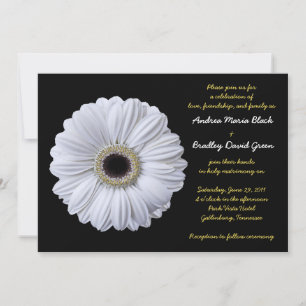 White Gerbera Daisy Black Wedding Invitation Kaart