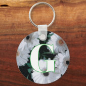 White Gerbera Daisy custom monogram sleutelhanger (Voorkant)