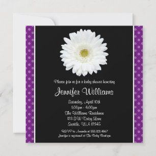 White Gerbera Daisy Paars Polka Dot Baby shower Kaart