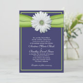 White Gerbera Navy Green Ribbon Invitation Kaart (Staand voorkant)