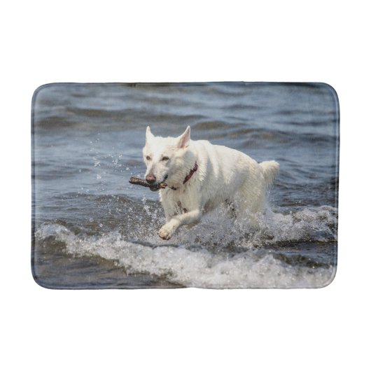 White German Shepard op Lake George Badmat (Voorkant)