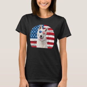 White German Shepherd American Flag 4 juli Gsd D T-shirt