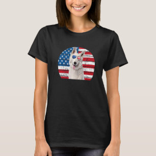 White German Shepherd American Flag 4 juli Gsd D T-shirt