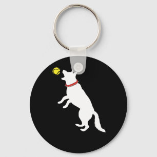 White German Shepherd Dog GSD Catching Yellow Sleutelhanger