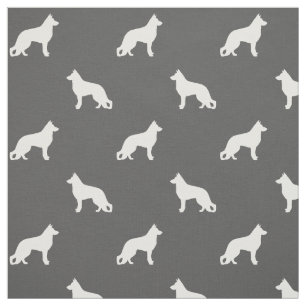 White German Shepherd Dog Silhouettes Pattern Grey Stof