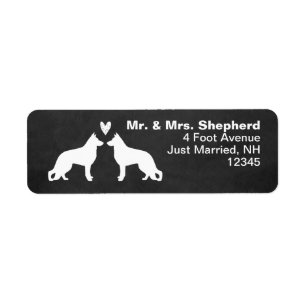 White German Shepherd Dog Silhouettes with Heart Etiket
