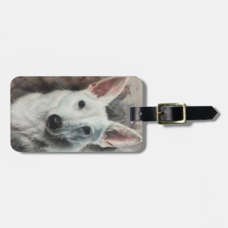 White German Shepherd GSD-happy dog Bagagelabel