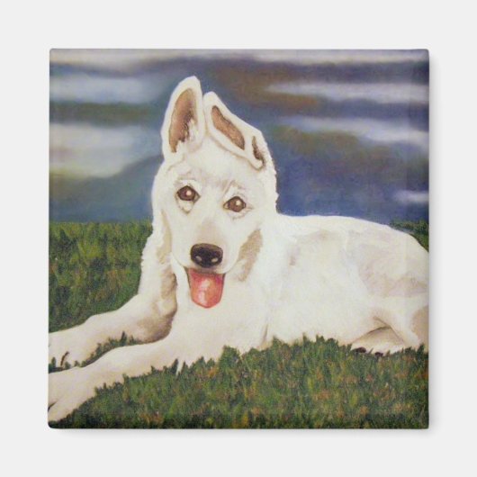 White German Shepherd Puppy Magnet Magneet (Voorkant)