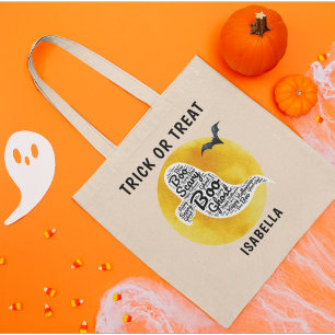White Ghost Monogram Naam Trick or treat Canvas ta Tote Bag