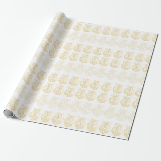White Gift Wrap with Gold Ornaments Cadeaupapier (Uitgerold)