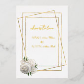 White Glam Rozen and White and Gold Folie Uitnodiging (Voorkant)