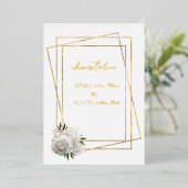 White Glam Rozen and White and Gold Folie Uitnodiging (Staand Voorkant)