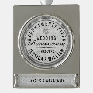 White Glitter 25th Wedding Jubileum Verzilverd Banner Ornament