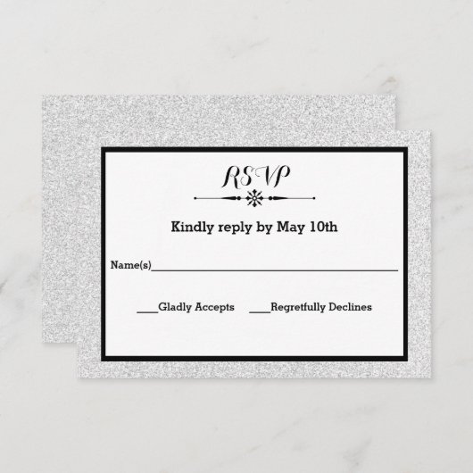 White Glitter and Black Lijst — RSVP-reactiekaart RSVP Kaartje (Voorkant / Achterkant)