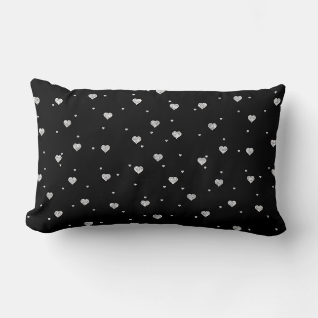 White Glitter Hearts Pattern on Black Kussen (Voorkant)