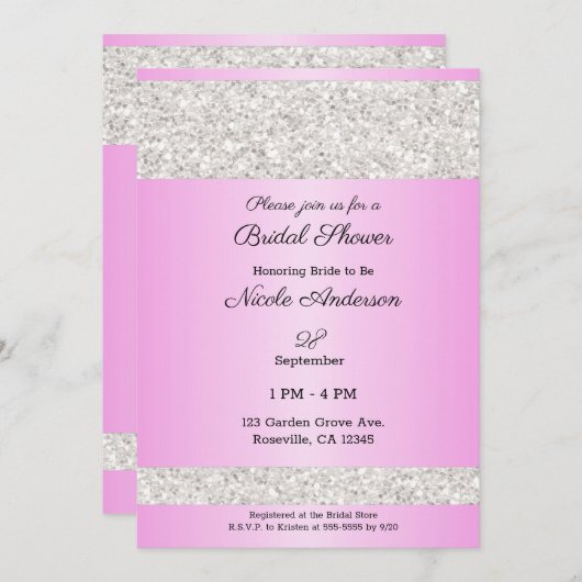 White Glitter Sparkle Pink Glam-Vrijgezellenfeest Kaart (Voorkant / Achterkant)