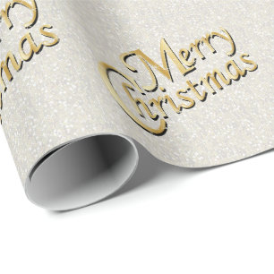 White Glittery Confetti Merry Kerstry Cadeaupapier